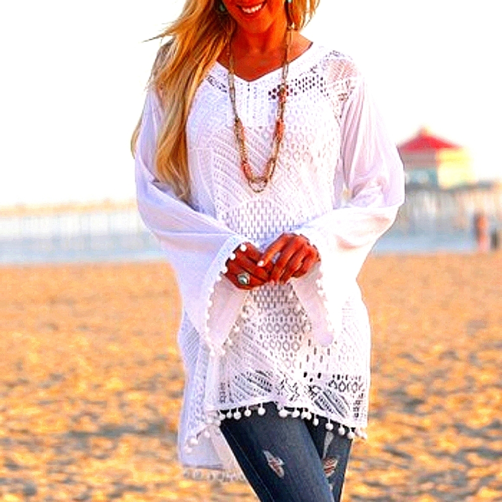 Saveon Ananda's Collection 💥White Lace Bell Sleeve Cover❤️💙💜